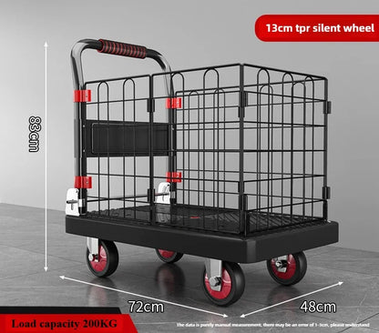 Fence flatbed cart folding silent trolley household pull trolley handling four-wheeled small trailer small pull truck