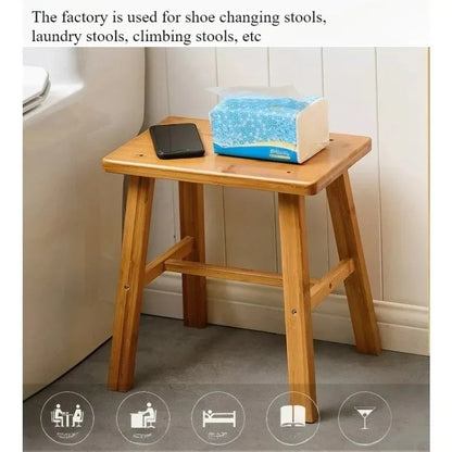 Thickened Nanzhu Mazar Stool Wooden Bench Small Stool Short Household Bathroom Portable and Simple