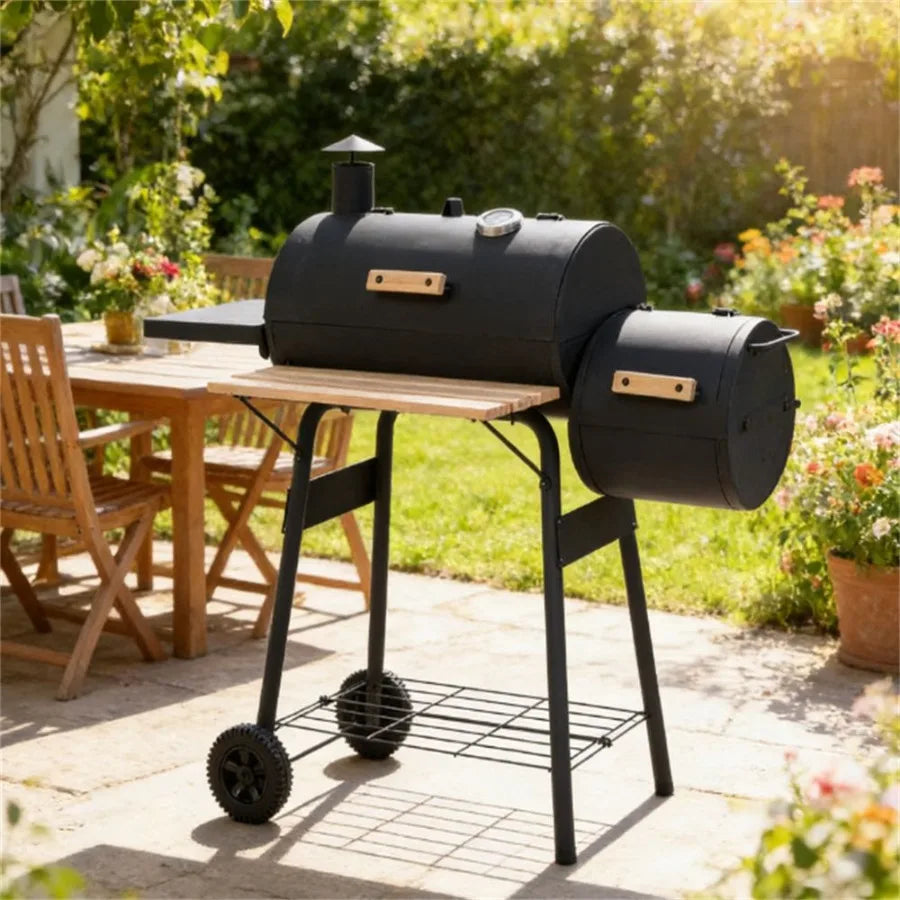 Charcoal barbecue grill for backyard picnic cookware in black with durable heat-resistant design