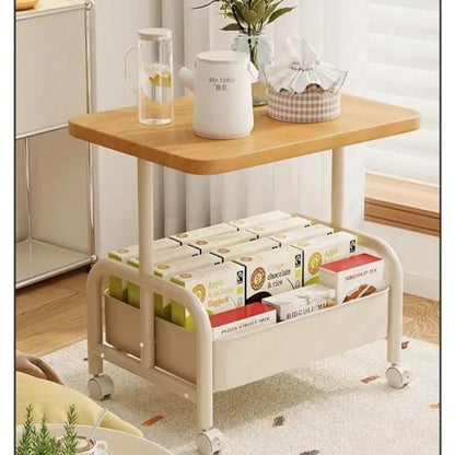 Two Tier Rolling Nightstand Bedside Cabinet Storage Drawer Wheels Small Space Living Room Bedroom Sofa Side Table Bed Table