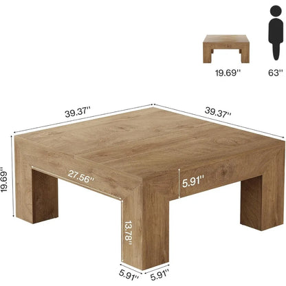 Square Coffee Table for Living Room, 39.4-Inch Farmhouse Center Cocktail Table