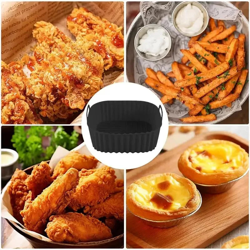Silicone Air Fryer Liners Pot Square Airfryer Basket Plate Cooking Gadgets Reusable Non-stick Pizza Pan Oven Kitchen Accessories