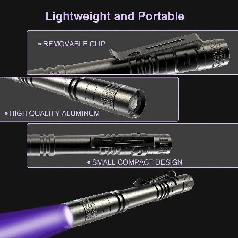 395nm UV Flashlight Ultraviolet Light,Pet Dog Cat Urine Detector Scorpion Finder,Portable UV Lamp w/ Pen Clip Use AAA Batteries