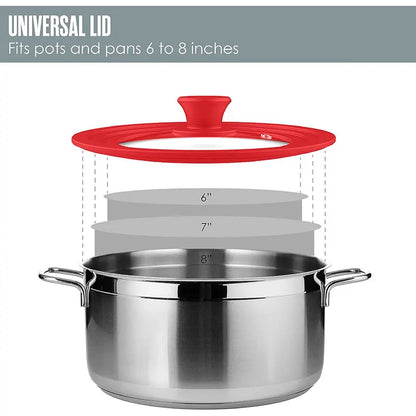 PGY Multifunctional Tempered Glass Pot Lid Silicone Rim Cool Touch Handle Steam Dishwasher Safe Skillet Pan Cover