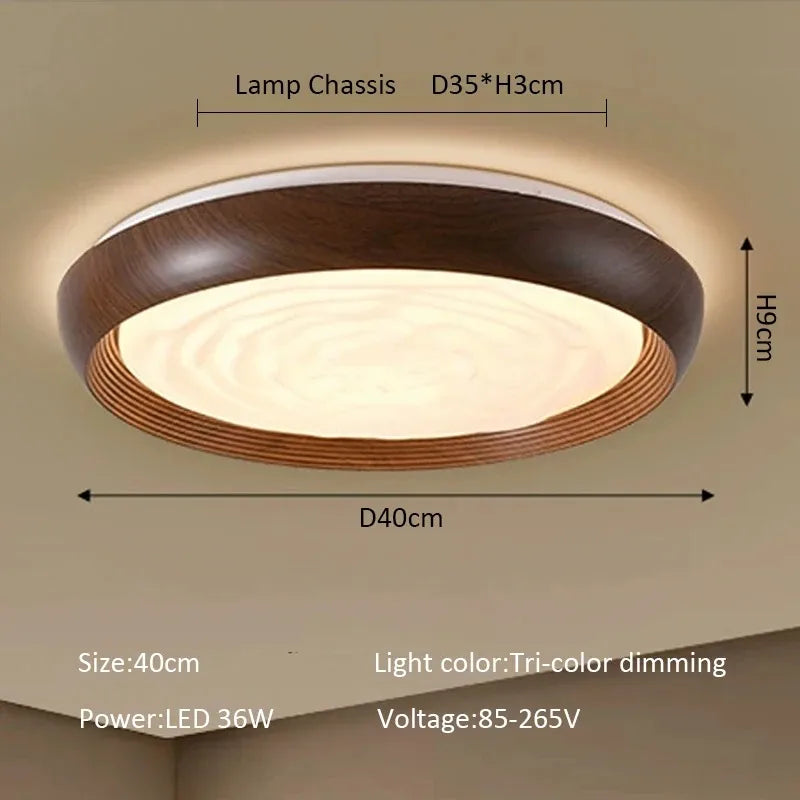 Modern LED Ceiling Light Circular Wood Grain Walnut Acrylic Ceiling Lamp  Bedroom Living Room Restaurant Aisle Home Decor Lights