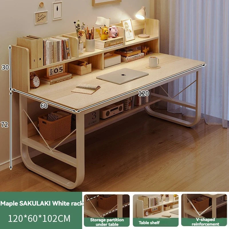 Computer Desk, Desktop, Home Bookshelf Integrated, Student Bedroom, Study Writing, Desk And Chair Combination, Simple Office Des