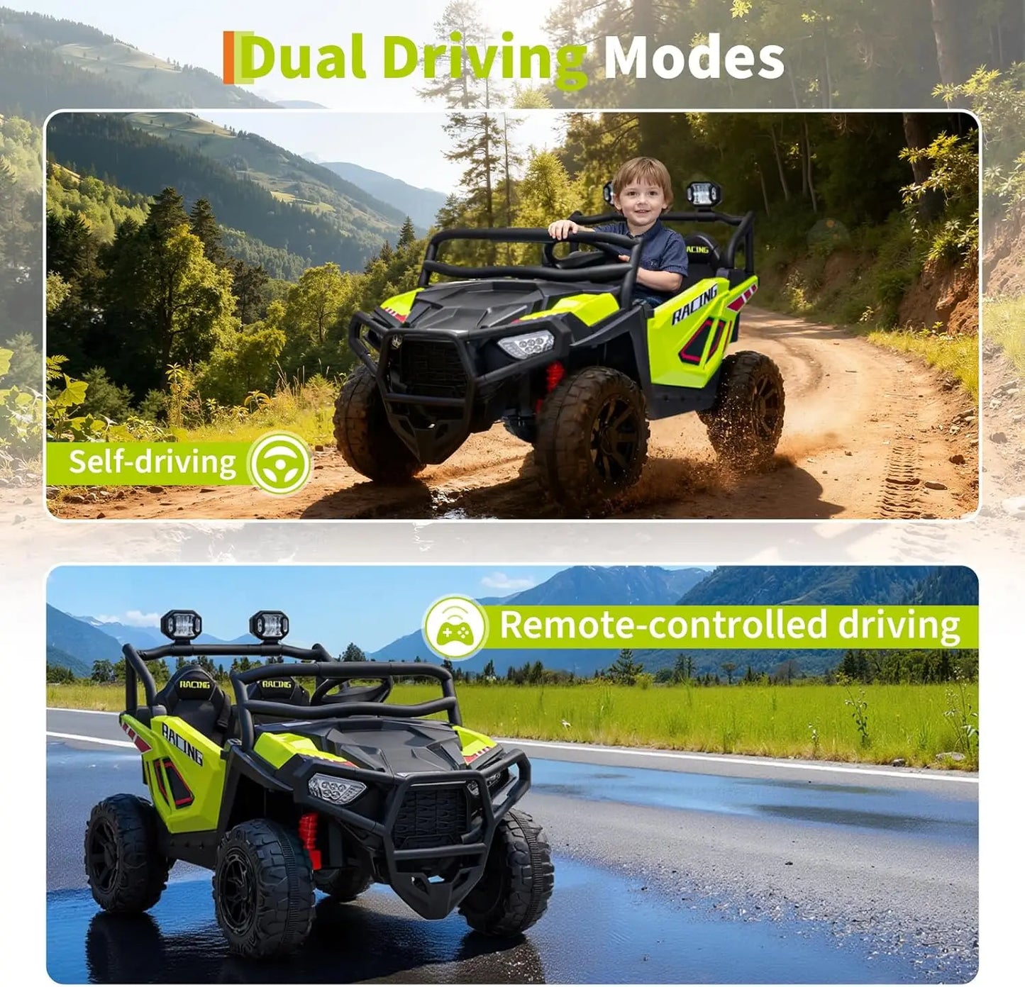 24V 2 Seater Ride On Car Electric UTV Car with Remote Control,4-Wheeler Suspension,Soft Start,3 Speeds,Led Lights,Bluetooth,3-8Y
