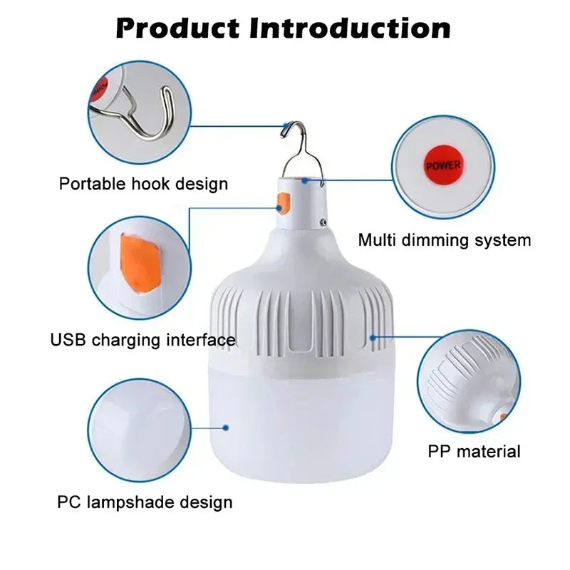 Solar Powered Lamps Portable Led Bulbs 80-500W LED Energy Saving Light for Outdoor Camping Tent Night Fishing Emergency Lights