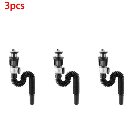 Stainless Steel Basin Drain Pipe Set Odor Proof Wall Mount Drainage for Kitchen Bathroom Sink with Strainer Basket Accessories ﻿