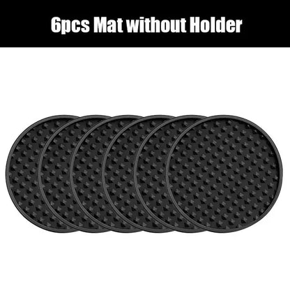 6/7 Pcs Silicone Drink Coasters with Holder Heat Resistant Cup Dish Drying Mat Tabletop Protection Non-Slip Coasters for Drinks