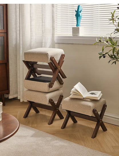 Solid Wood Footstool Soft Household Shoe Bench Doorway Stool Living Room Small Bench Sitting Stool for Bedside Dressing Room