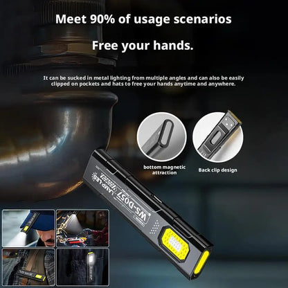 Powerful 550LM EDC Flashlight USB C Rechargeable Portable Torch with COB Red and Blue Lights Outdoor Portable Pen Clip Lantern