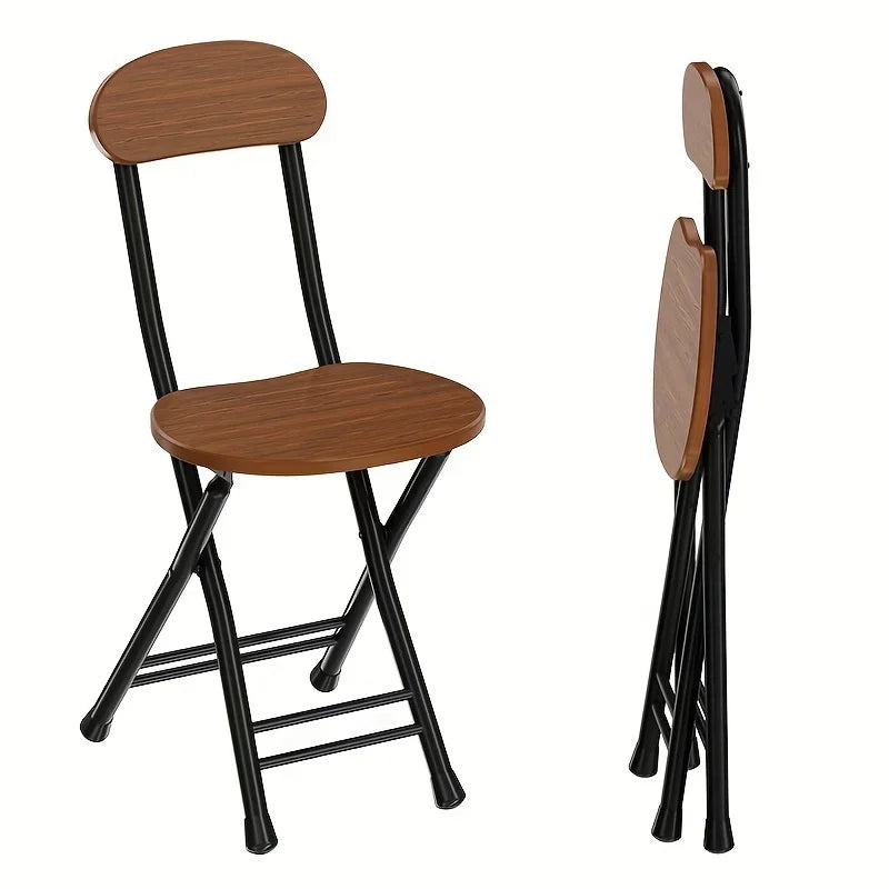 1pc Classic Style Folding Chair with Oval Seat Portable, No Assembly Needed, Durable Metal Frame Hardwood Construction for Home