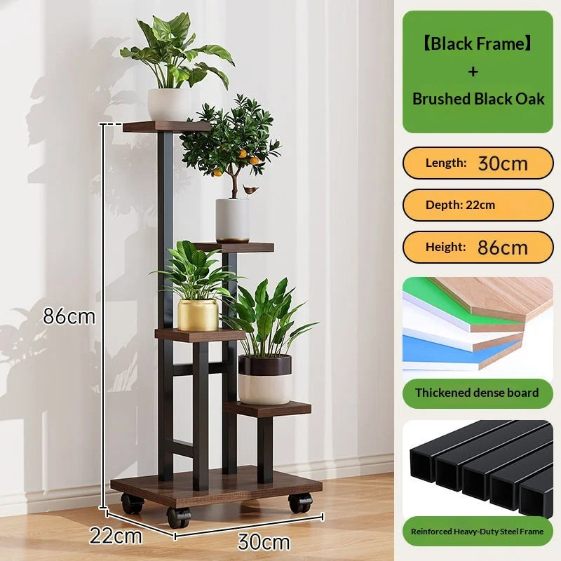 Mobile Iron Plant Stand Multi Tier Rolling Plant Rack Flower Pot Holder Indoor Outdoor Balcony Living Room Plant Shelf Rack