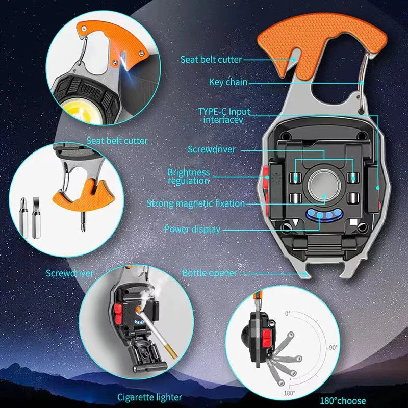 Led Keychain Flashlight, 500 Lumens Rechargeable Waterproof Portable Work Light, 7 Light Modes, Pocket Lamp with Battery Display