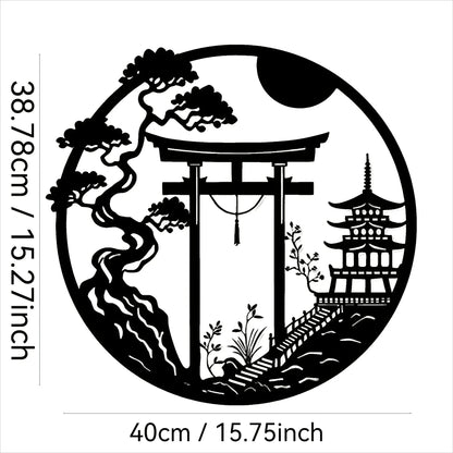 Fashion New Elegant Japanese Bird & Torii Gate Metal Wall Art, Easy-to-Hang Sparrow Door Sculpture for Modern Home Office Decor