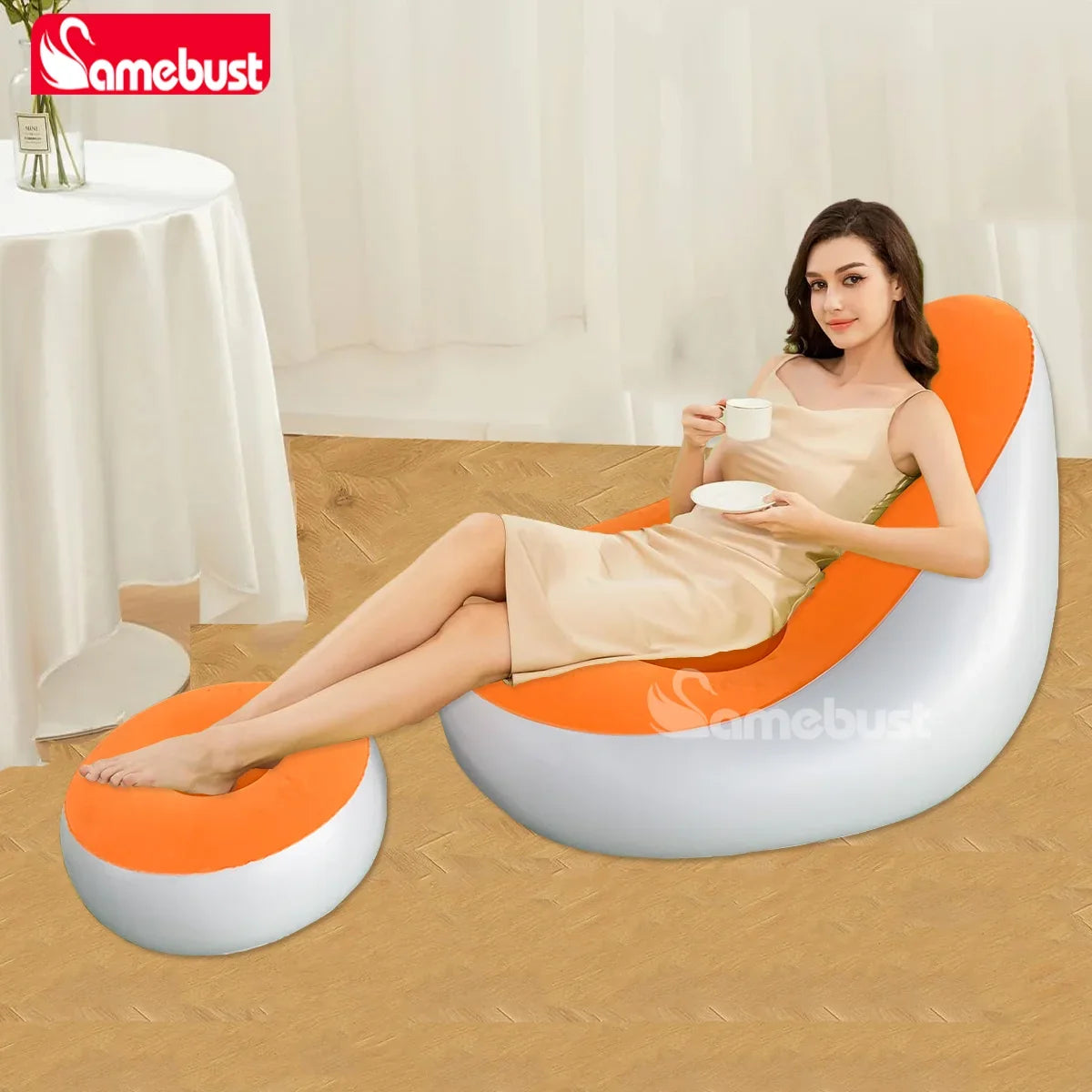 Camebust Inflatable Sofa-Flocking Surface High Quailty PVC Footstool Rapid Inflation Lazy Lounge