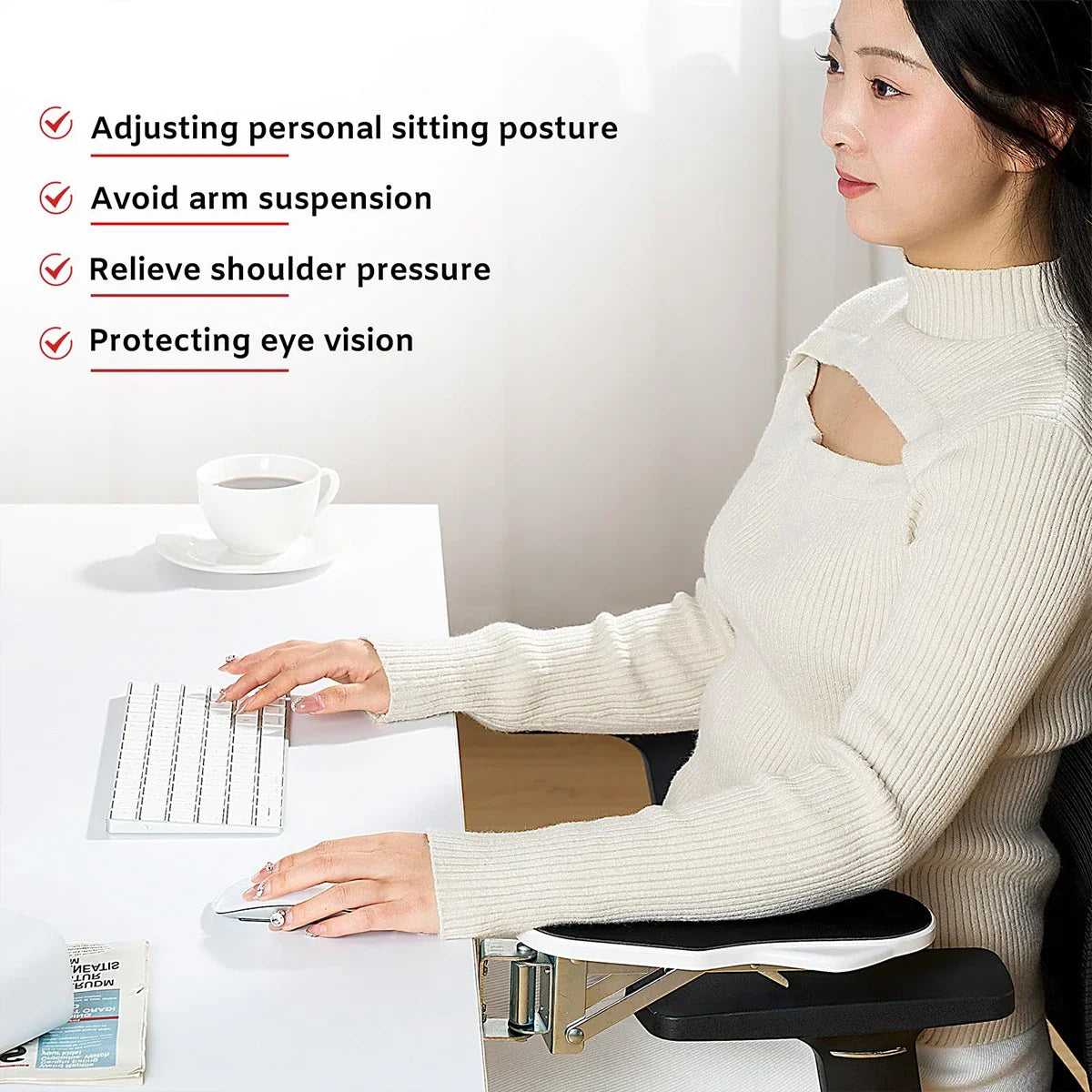 Computer Arm Rest Support Extender for Desk Adjustable Rest Pad Holder Ergonomic Elbow Rest Holder Folding Rotating Desk