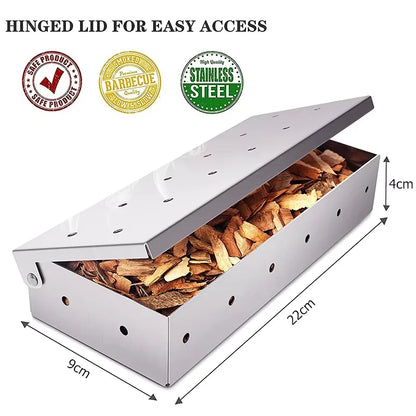 BBQ Smoker Box Stainless Steel Wood Chips Smoker Box with Hinged Lid Heavy Duty BBQ Smoke Box For Charcoal Grilling YY224