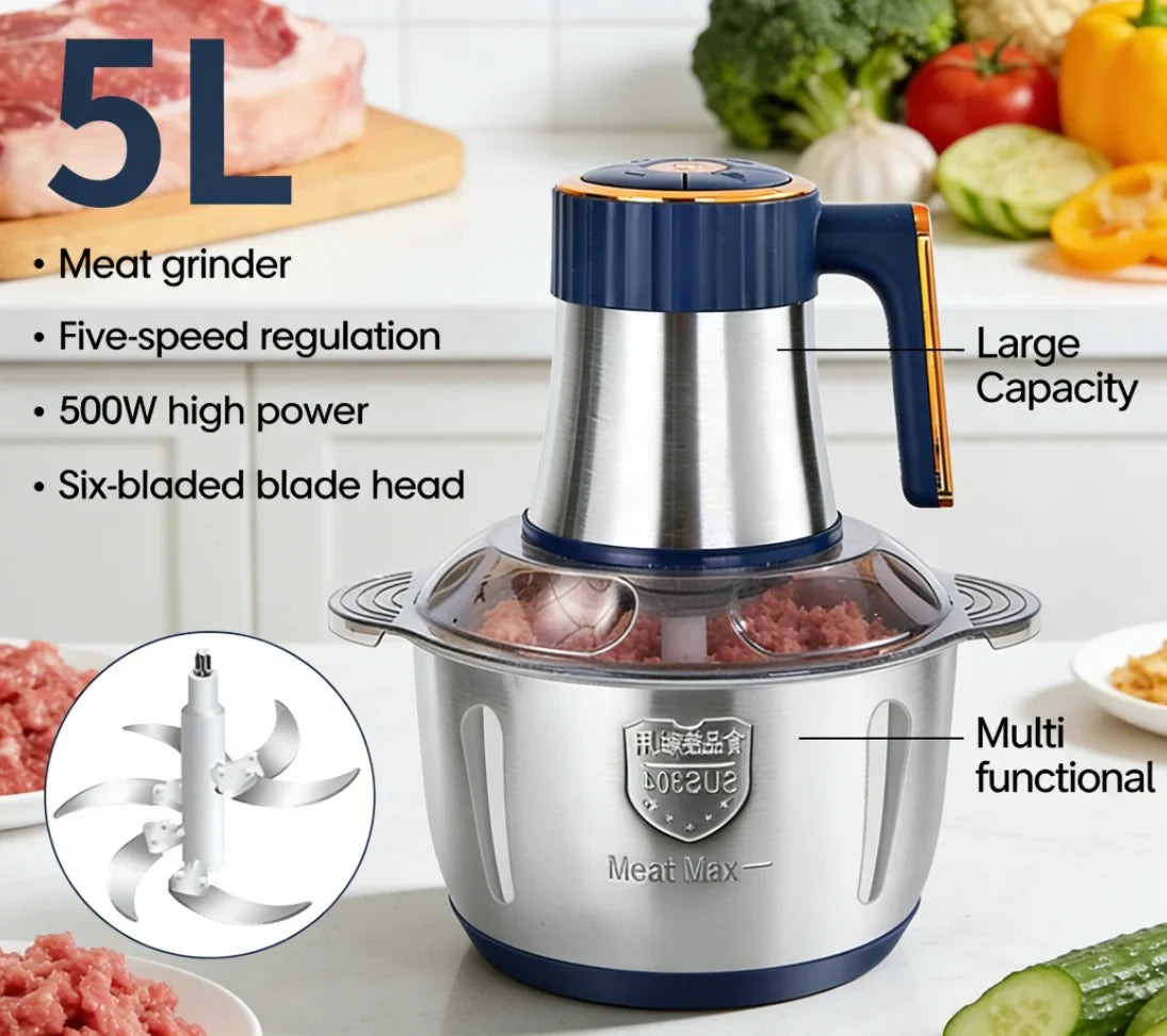 High-quality 5L Stainless Steel Electric Meat Grinder Food Grinder Multi-purpose Vegetable Cutter Baby Food Maker Chopper Mincer