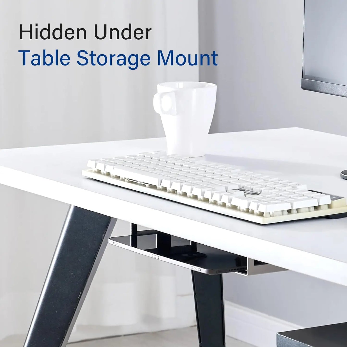 Under Desk Laptop Mount, Metal Under Desk Shelf Holder for Laptop, Mac Mini, Macbook, Keyboard with Anti-Scratch Silicone