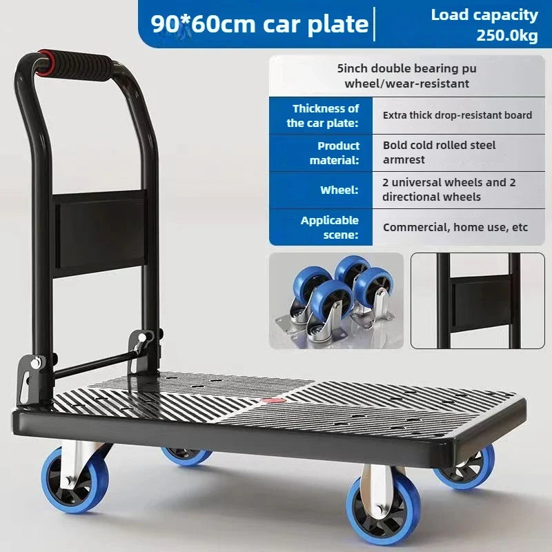 trolley pulling goods four-wheeled flatbed cart pushing goods truck folding trolley express trailer