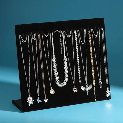 L-shaped Necklace Display Rack, Black Plush Necklace Display Stand for Bangle Chain Necklace Display & Storage