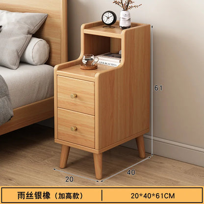 Modern Minimalist New Chinese Style Compact Narrow Bedside Table Nightstand Solid Wood Storage Drawer Bedroom Home Furniture