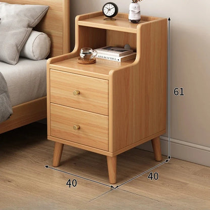 Modern New Chinese Style Nightstand - Narrow Solid Wood Bedside Table with Storage Drawer, Minimalist Bedroom Furniture