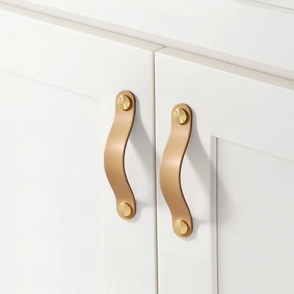 Colorful Brass Leather Cabinet Drawer Pull Handle Knob Solid Heavy Duty Furniture Hardware Kitchen Bathroom Bedroom Furniture