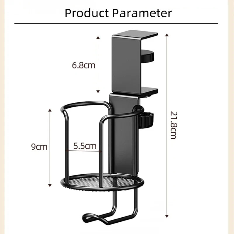 2 in 1 Desk Cup Holder with Headphone Hanger Holder, Anti-Spill Clip-On Table Cup Hook with 360° Rotation for Office Home Table