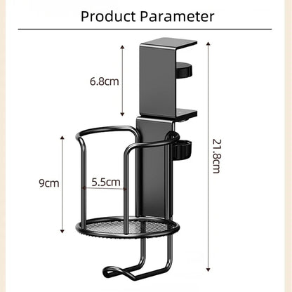 2 in 1 Desk Cup Holder with Headphone Hanger Holder, Anti-Spill Clip-On Table Cup Hook with 360° Rotation for Office Home Table