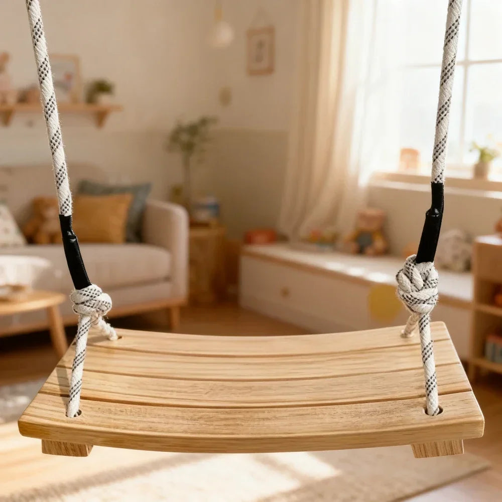 Adult Hanging Swing Chair - Solid Wood Porch Swing for Indoor/Outdoor Use, Garden Tree Hammock with Weather-Resistant Finish