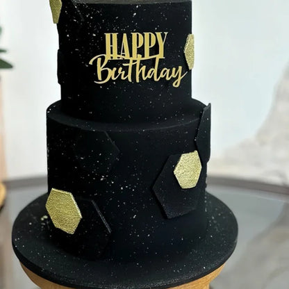 Side Acrylic Happy Birthday Cake Topper New Gold Silver Kids Party Cake Toppers Dessert Decorations Baby Shower Baking Supplies