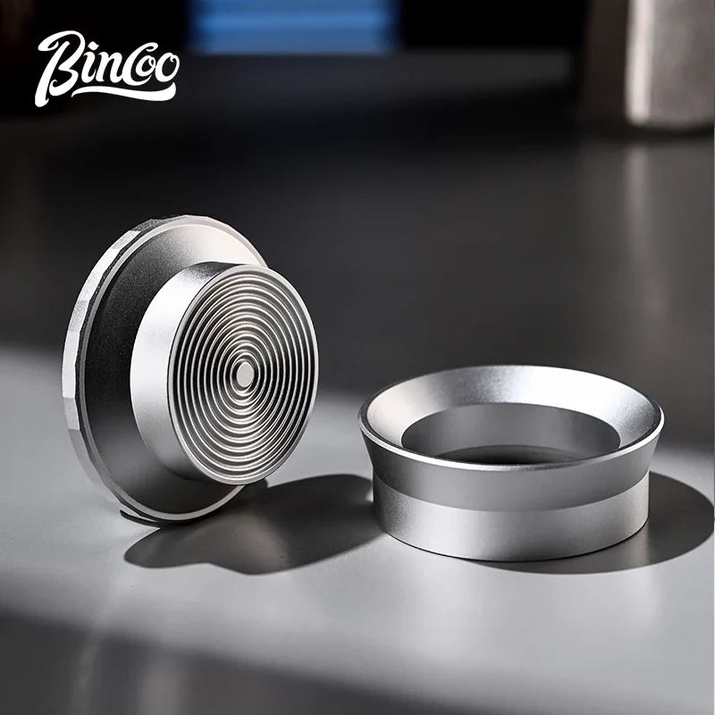 Bincoo Moka Pot Coffee Distributor, Aluminum Alloy Dosing Ring, Tamper, Anti-Spill Powder Funnel, Threaded Bottom Coffee Press
