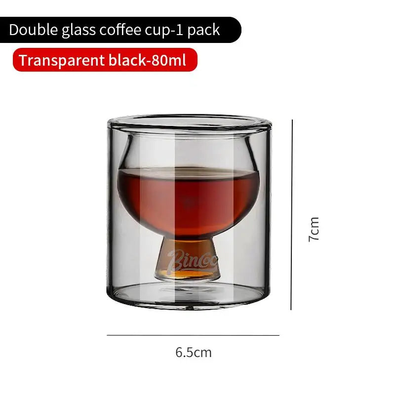 BINCOO Double-Layer Thick Glass Coffee Cup, Heat-Resistant Borosilicate Espresso Mug for Home and Office, 80ML