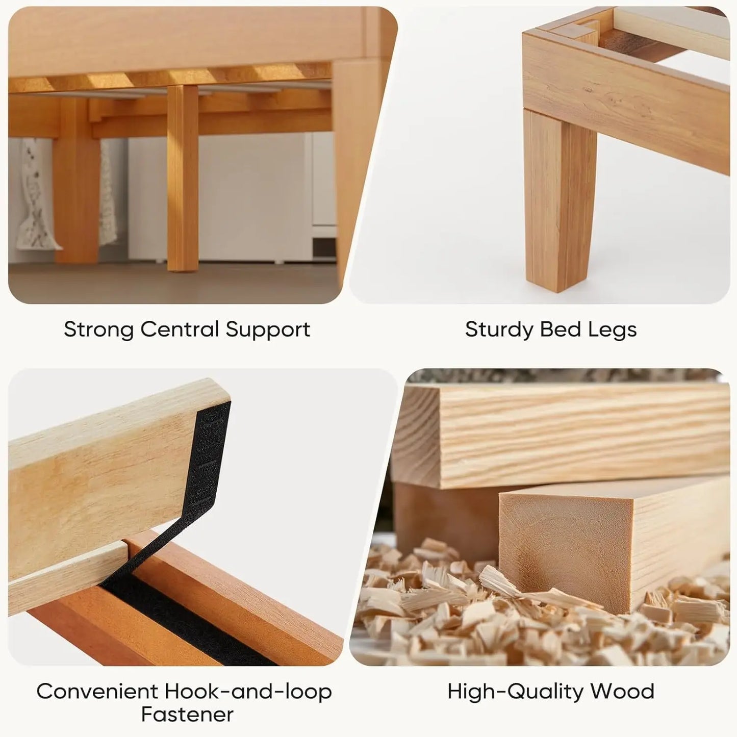 Queen Size Wood Bed Frame 12in Wooden Platform Bed Foundation with Support Slats