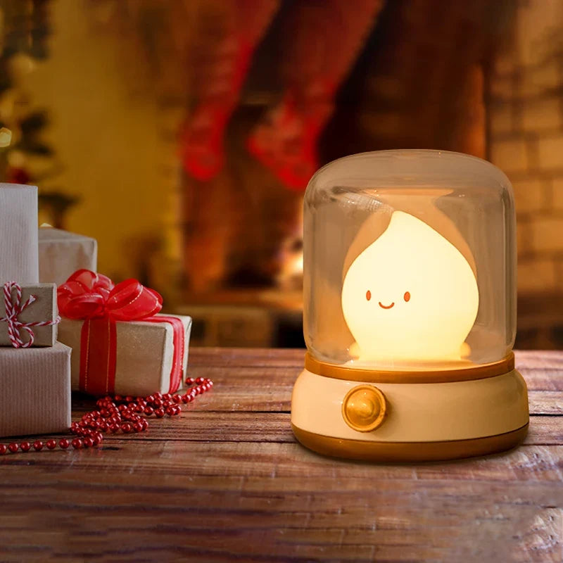 Cute Flame Lamp Candle Night Light Desktop LED Decorative Lamp USB Rechargeable Night Light Bedroom Creative Children's Gift