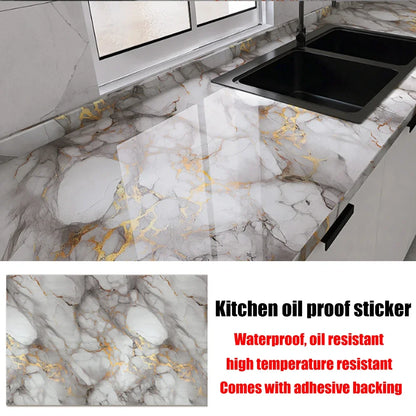 40cm New Marble Kitchen Oil-proof Wall Stickers Self-adhesive Stain-resistant High Temperature Kitchen Wallpaper Home Decorative