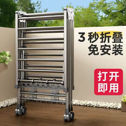 Folding clothes rack home movable balcony bedroom clothes rack clothes rod telescopic clothes rack