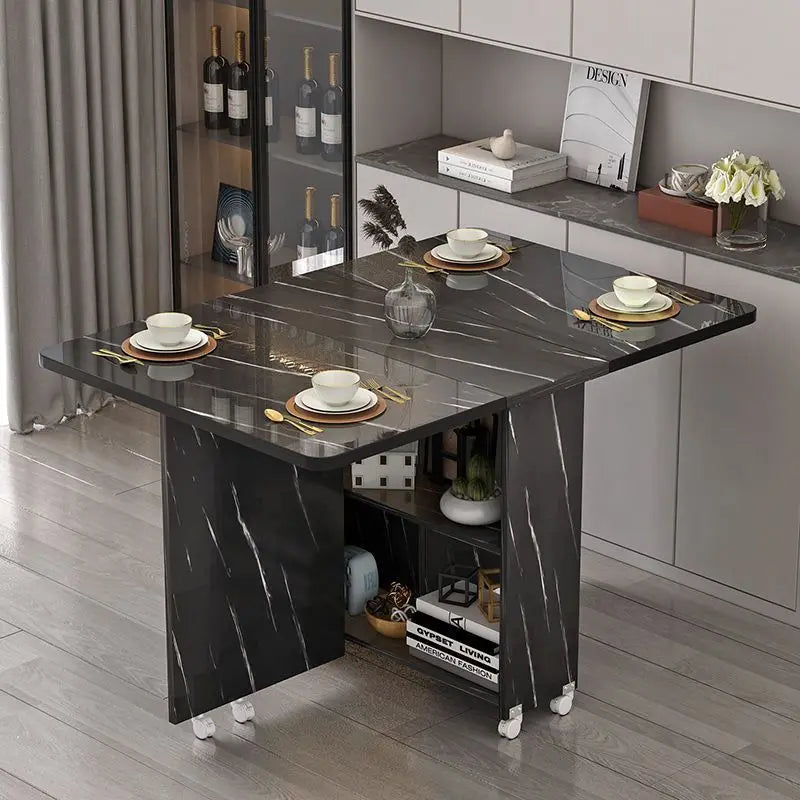 Folding dining table household multifunctional belt wheel movable rectangular restaurant dormitory dining table