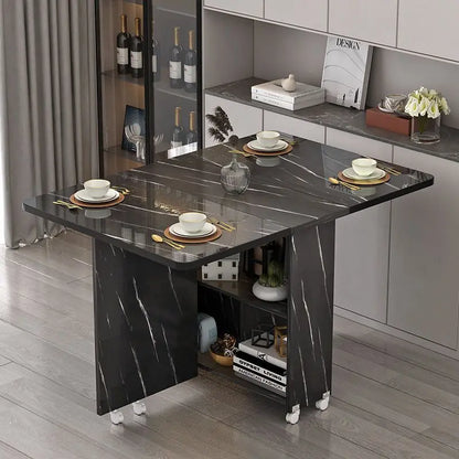 Folding dining table household multifunctional belt wheel movable rectangular restaurant dormitory dining table