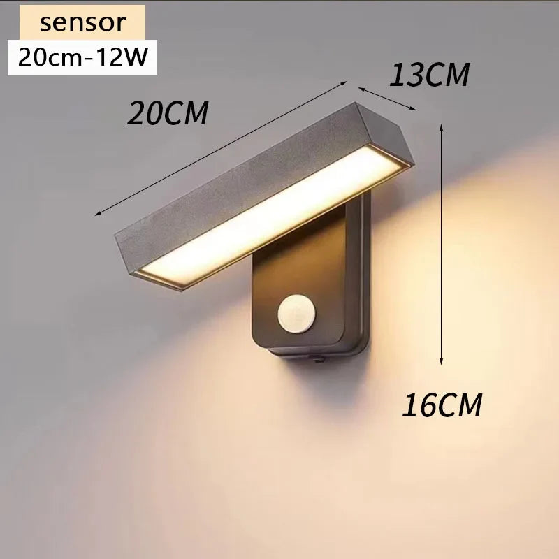 LED Outdoor Wall Lamp IP65 Motion Sensor Waterproof Rotatable Porch Light Villa Entrance Courtyard Living Room Home Decorative