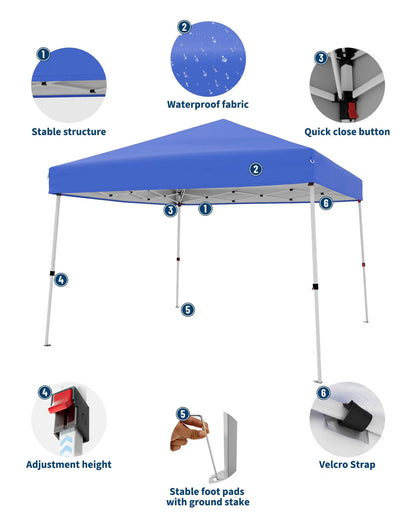 10x10 FT Pop Up Canopy Tent, Slant Leg Instant Outdoor Shelter UV Protection Waterproof With Carry Bag For Patio Garden Beach