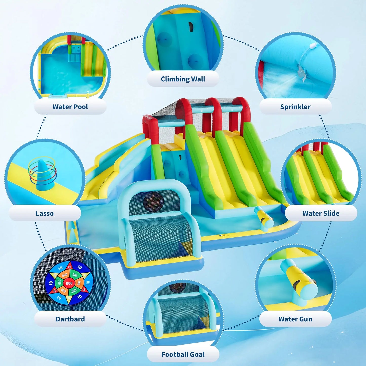 14.4x12.8FT Inflatable Bounce House With Blower 3 Water Slides Kids Jumping Castle Splash Pool For Indoor Outdoor Backyard Party