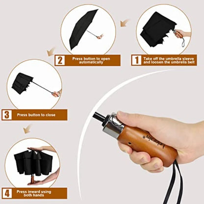 Large Folding Golf Umbrella - Compact Mens Umbrellas Travel Rain and Windproof 54inch Collapsible Automatic Open Close Umbrella