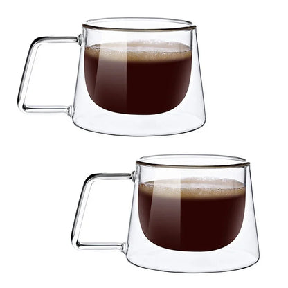 JUSTINLAU 200ML Espresso Cup Heat-resistant Double Wall Glass Coffee Mug with Handle Cappuccino Latte Breakfast Tea Water Cups