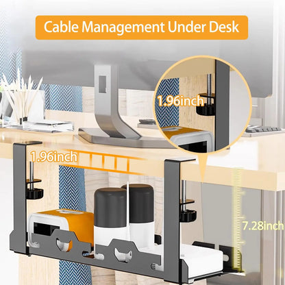 No Drilling Extendable Under Desk Cable Management Metal Cable Tray Under Desk With Clamp Retractable Power Strip Cord Holder