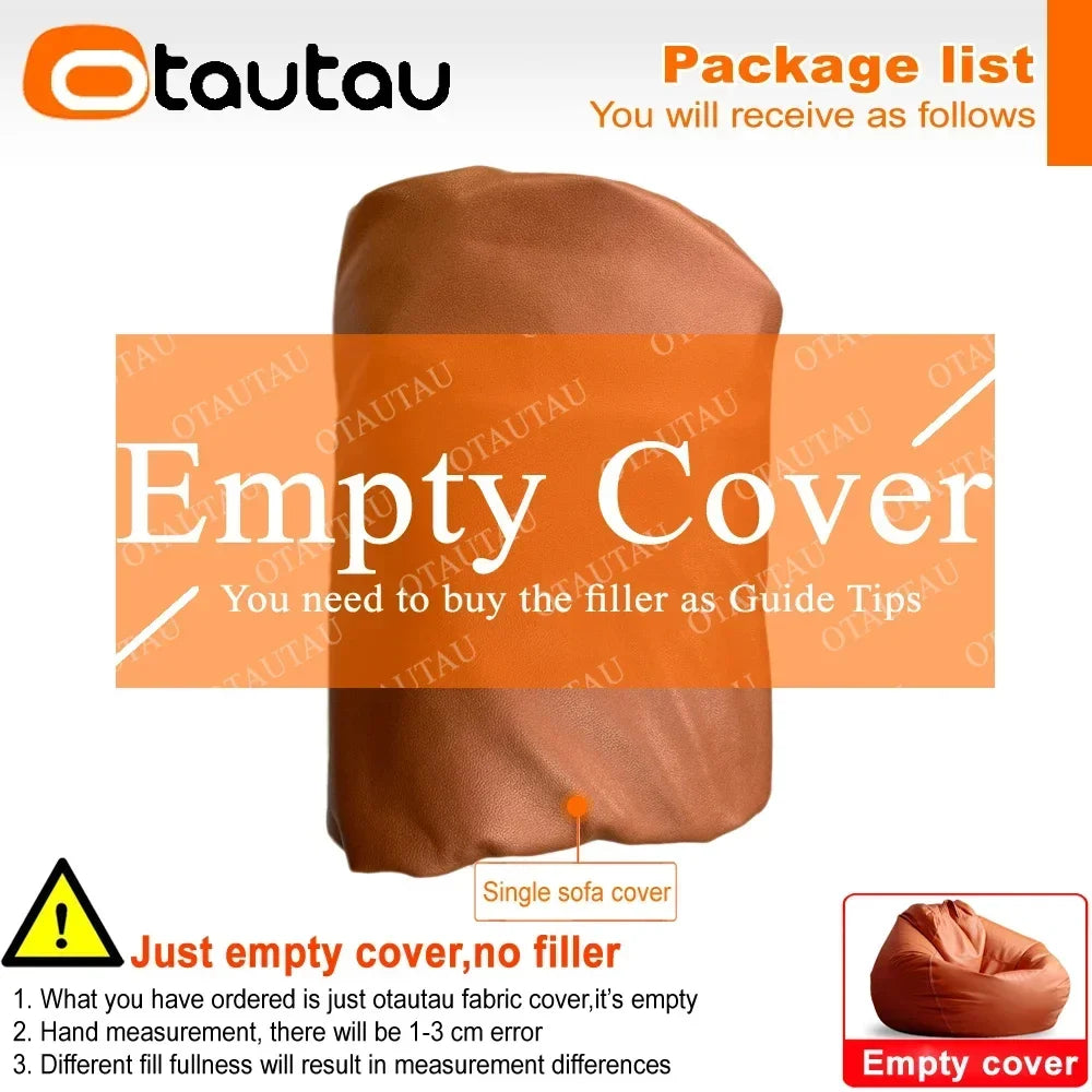 OTAUTAU 4ft Big Faux Leather Bean Bag Cover Without Filler Outdoor Beanbag Chaise Lounger Pouf Salon Game Movie Sac Puff DD004