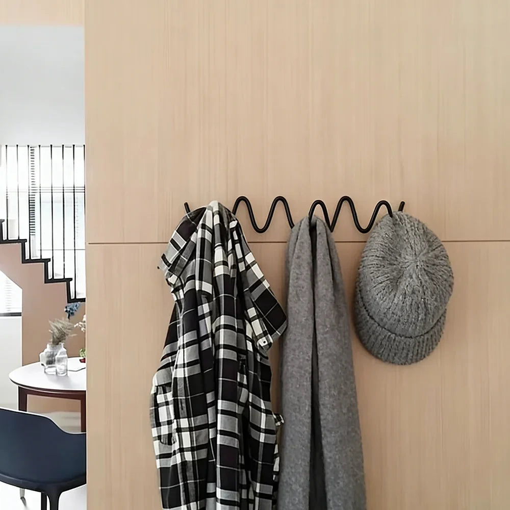 Wavy Metal Wall Hook - Stylish Silver & Black Coat Rack for Home, Entryway, or Hotel Decor - Perfect for Hats, Scarves